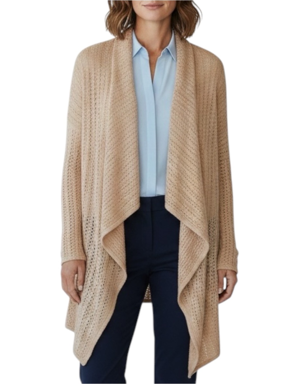 SOFT SURROUNDINGS Silk Blend Open Front Waterfall Cardigan Sweater Size M